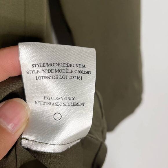 Theory Womens Small S Olive Green Brundia Silk Button Front Blouse Zip Chest Top - Picture 8 of 9